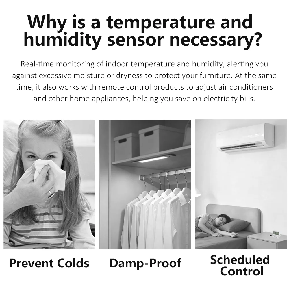 Zigbee Temperature Humidity Sensor Smart Home Thermometer Hygrometer Compatible With Alexa Home Assistant ZHA Zigbee2MQTT view 2