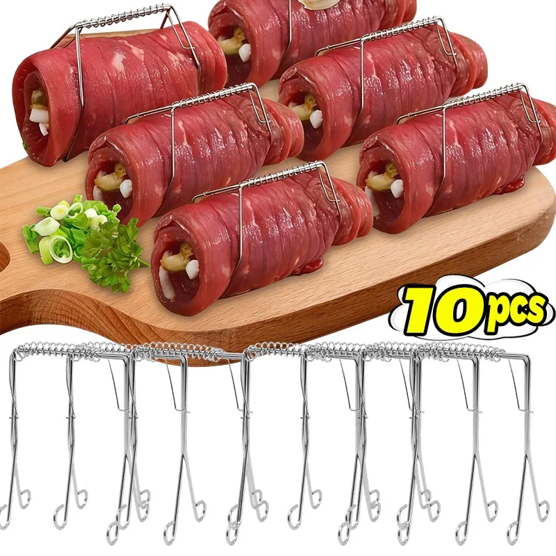 BBQ Meat Roll Clips Stainless Steel Grill Clamp Bacon Holder Reusable Cooking Tool for Grilling Roasting Baking Secure Food Wrap