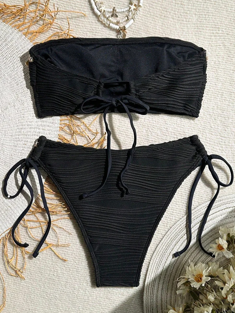 XS - XL Bandeau Wrinkled High Cut Bikini Women Swimwear Female Swimsuit Two-pieces Bikini Set Shells Bather Bathing Suit Swim