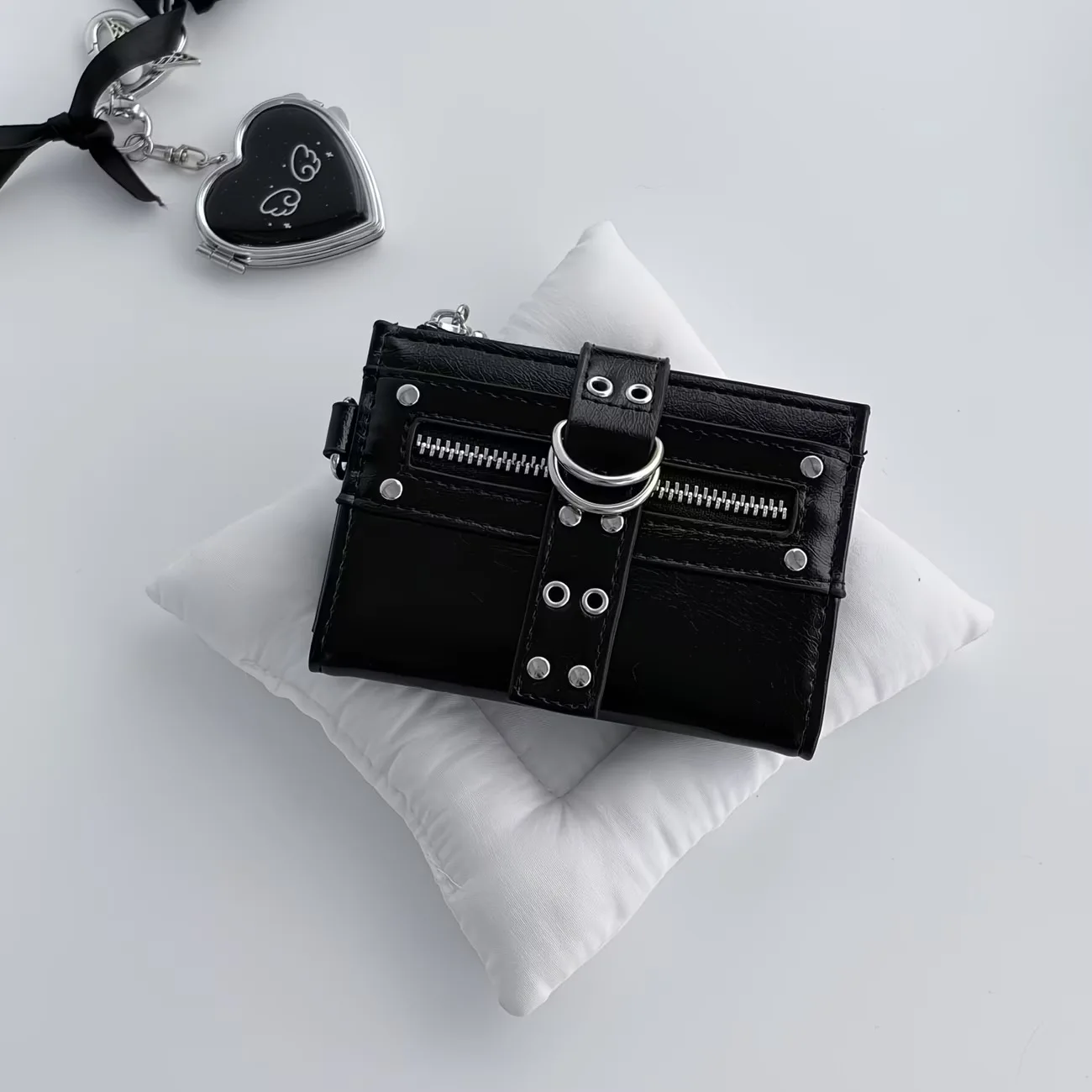 Koreanische Schwarze Pinkfarbene Leder-Münzbörse, Tragbarer Kartenhalter, Hochwertige Bankkarten-Aufbewahrungstasche, Reise-Münzbörse, Ins-Geschenk – Detail 3