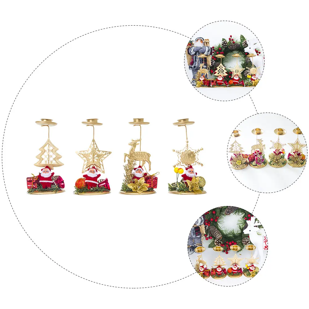 

4pcs Creative Iron Candlestick Xmas Holder Retro Metal Art Desktop Decoration For Christmas Wedding Party Home