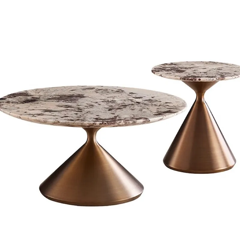 Coffee table size round combination modern simple light luxury rock slab edge villa microcrystalline stone tea table