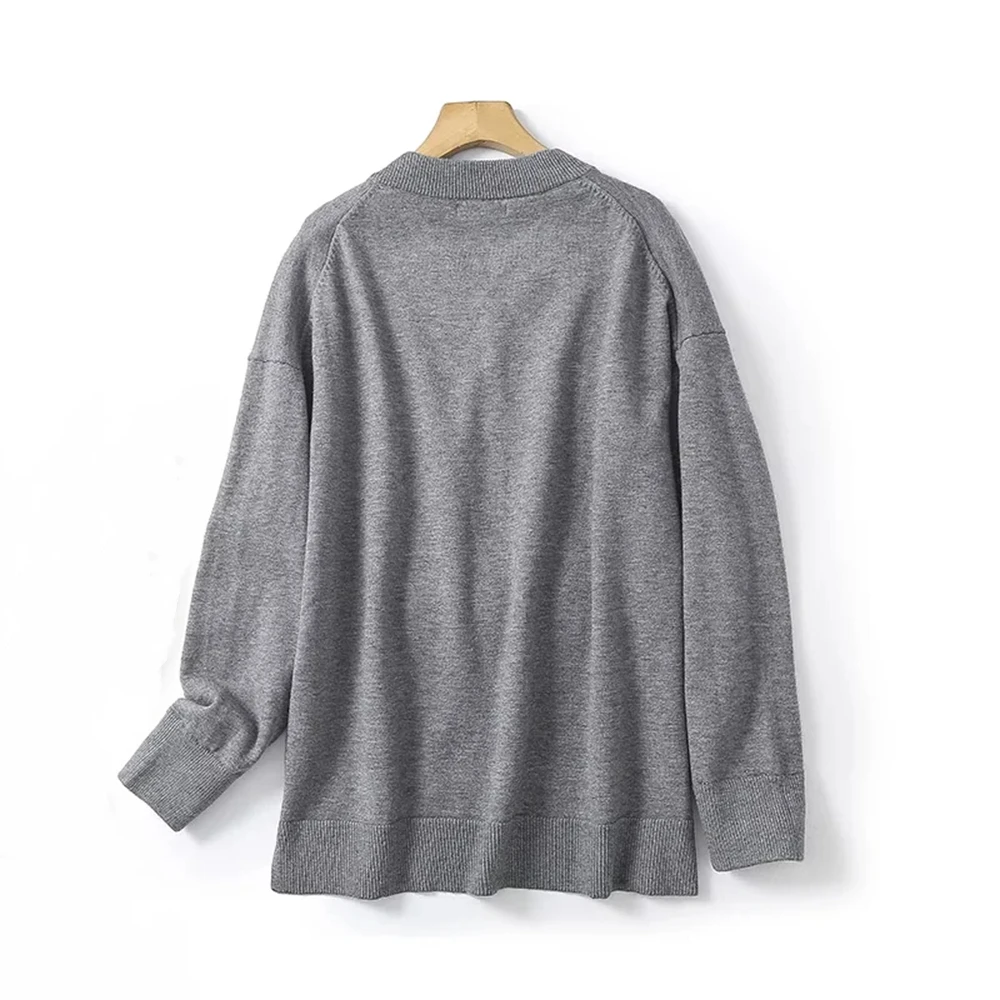 Cos Lris2024 women\'s autumn temperament simple style gray V-neck solid color loose knit sweater 05698550812