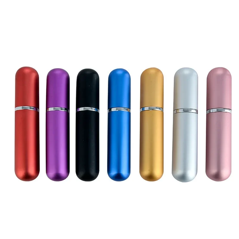 Botella pulverizadora de Perfume de 5ml, botella recargable portátil, envases cosméticos vacíos, atomizador de Perfume de aluminio para viaje
