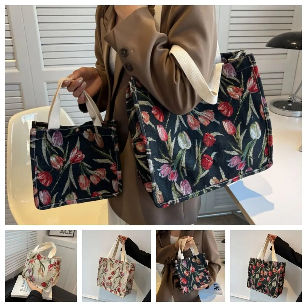 Trendy Commute Tulip Tote Bag Large Capacity Fashion Flower Shoulder Bag Canvas Sweet Floral Handbag Unisex