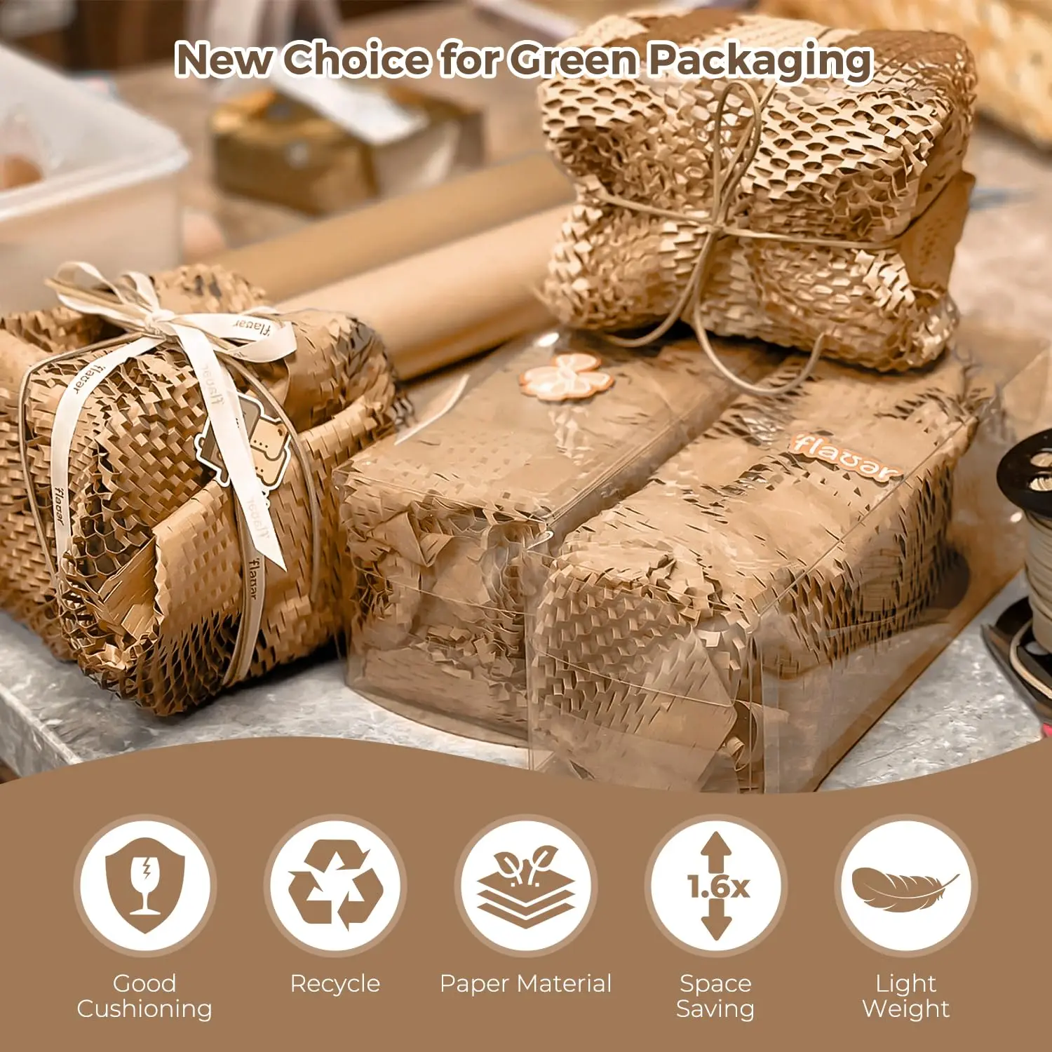 Three specifications Brown Environmental Protection Honeycomb Paper Roll , Flower Wrapping Paper, Arts And Crafts, Gift Wrapping