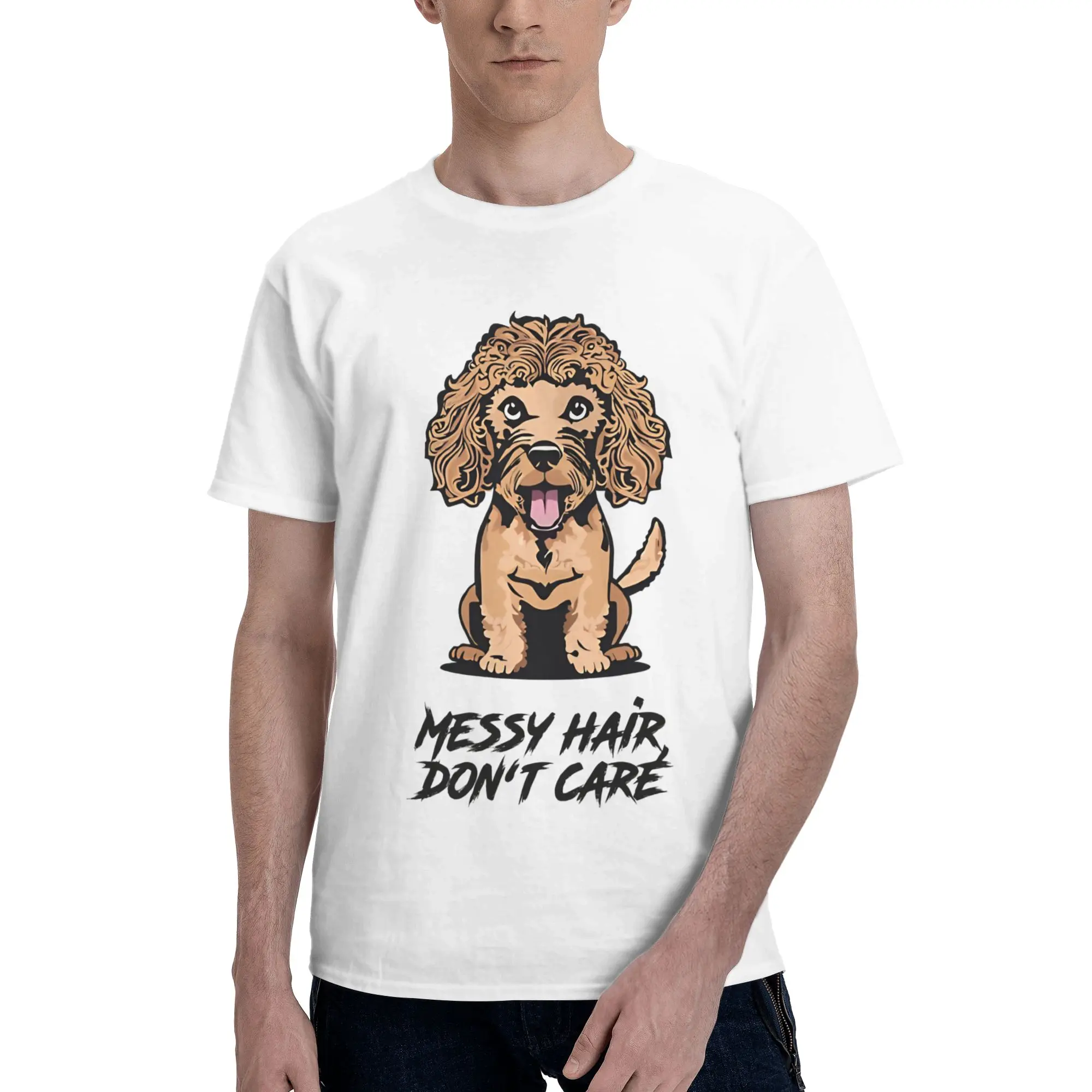 Camisetas divertidas con diseño de perro para hombre, camiseta informal con estampado de perro de pelo despeinado, camiseta de manga corta con cuello redondo, ropa estampada