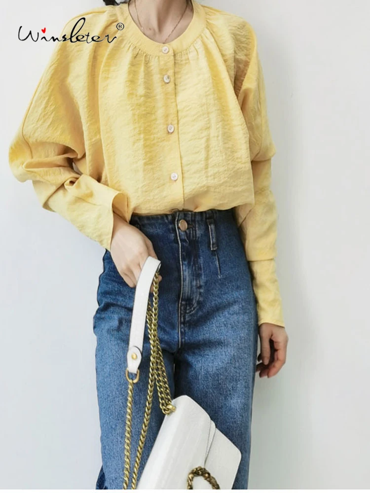 

Winsleter- 71.3%Silk 28.7%Nylon Elegant Shirt, O Neck Long Sleeve Solid, Women Casual Breathable Blouse, 2026 Spring T62940CC