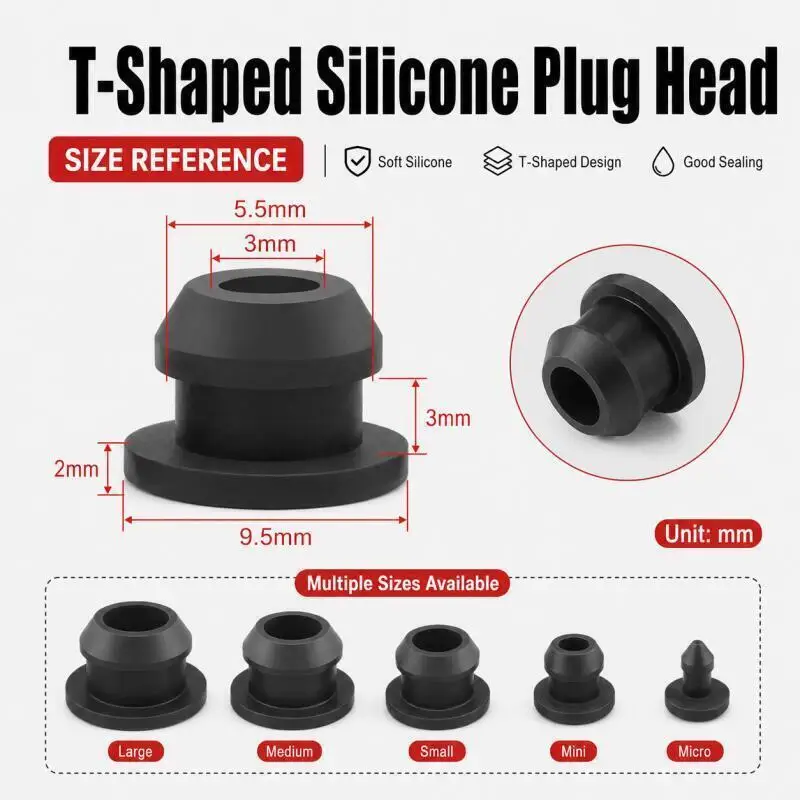 20/10/5 Stück Schwarze Konische Aufsteckbare Silikon-Gummi-T-Stecker 2,5-15mm Endkappen Rohreinsätze Hochtemperaturbeständig – Detail 4