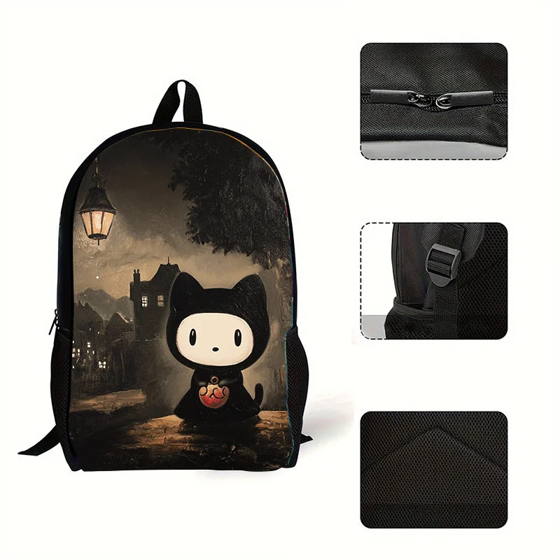 1pc Halloween themed Hello Kitty Rainy Stroll Printed Backpack, Student Backpack, Suitable for Travel, Daily Commuting