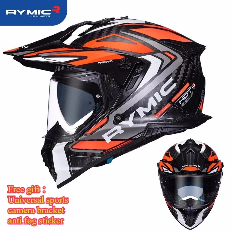 Rymic X60 Motorcycle Travel Carbon Fiber Rally Motorcycle Helmet Men's and Women's Off-Road Four Seasons Double Mirror Hard Hat
