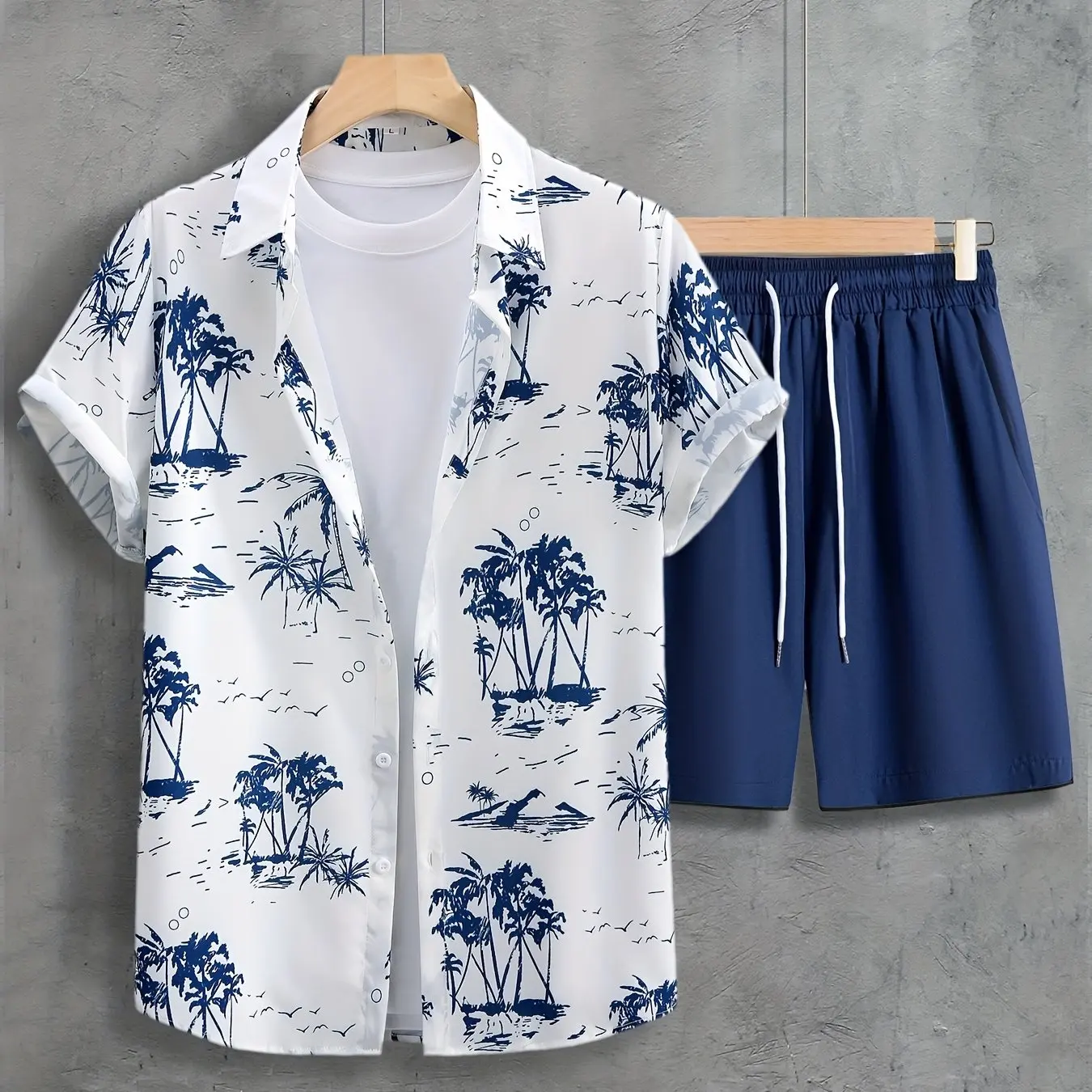 Summer Men Fashion Hawaiian Vacation Shirt Set Male 3D Coconut Tree Print Beach Shirt Shorts Set Casual Tracksuit Streetwear