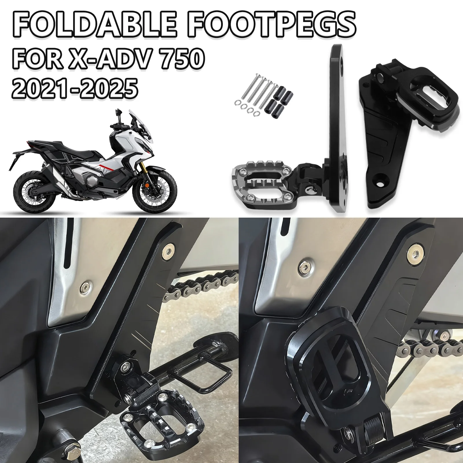 For X-ADV 750 XADV750 2021 2022 2023 2024 2025 Motorcycle FootPegs Rear Foot Pedal Folding Footrests Passenger Foot Pegs Stand