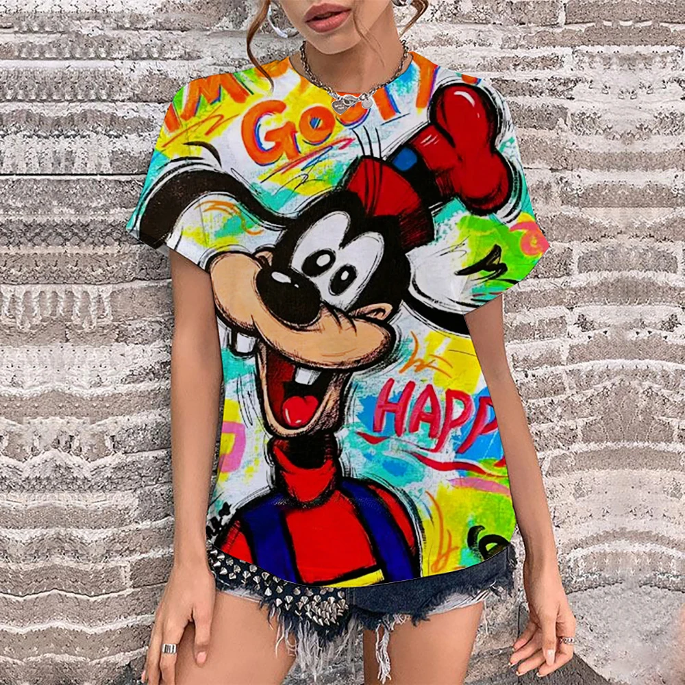 

Disney Goofy Pattern Women's T-shirt Fun Animal 3D Printed T-shirt Summer Fashion T-shirt Short Sleeve Round Neck Top Street Wea