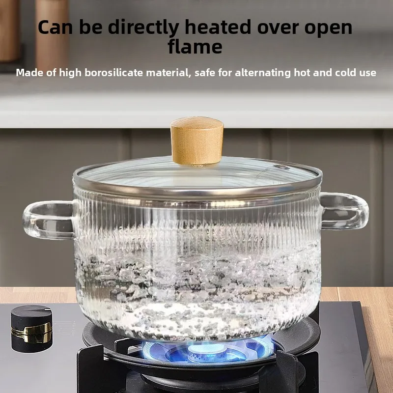 Olla de Sopa de Vidrio de Borosilicato Alto, Resistente al Calor, Transparente, para Uso Doméstico, Cacerola para Leche, Tazón de Fideos Especial para Estufa de Cristal Negro