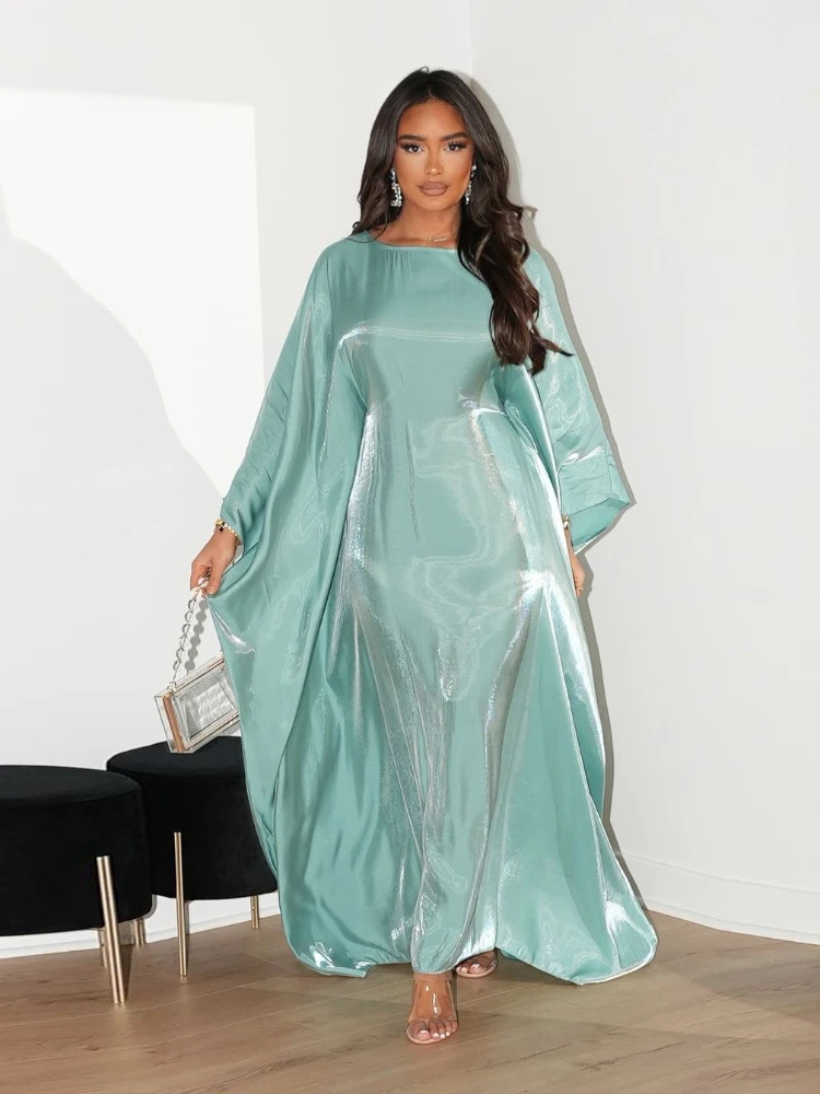 Eid Muslim Abaya for Women Silky Bat Sleeve Dress Saudi Arabic Party Dress Ramadan Maxi Vestidos Morocco Kaftan Long Robe 2024
