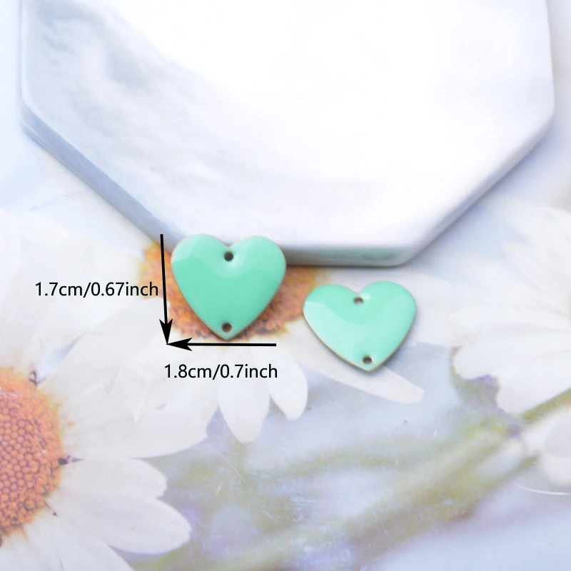 10 Stück Kupfer-Emaille-Herz-Verbinder-Anhänger, beidseitig emaillierte Herzen, Charms für DIY-Schmuck, Ohrring-Zubehör – Detail 2