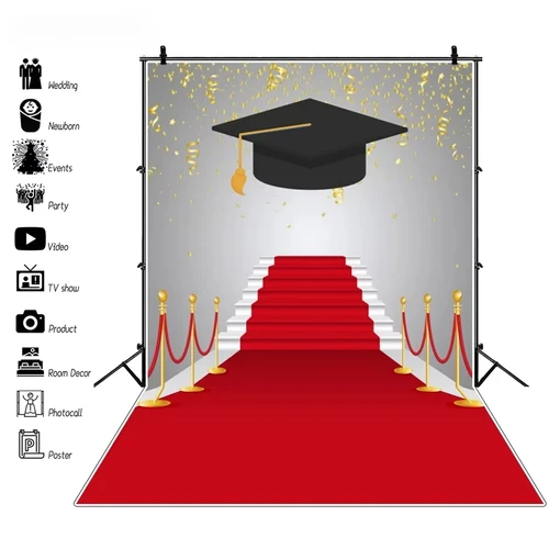 Felicitaciones graduación alfombra roja escenario fotografía telón de fondo fiesta de graduación feliz sombrero de soltero negro fondo para estudio fotográfico