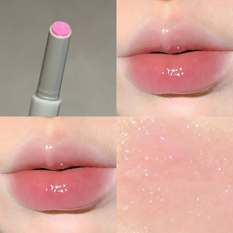 Moisturizing Jelly Lip Balm Watery Mirror Shimmer Lipstick Glitter Clear Pink Lip Sticks for Dry Lips Plumping Oil Makeup