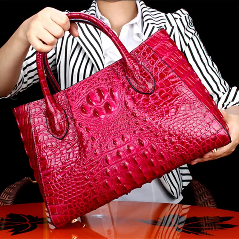 New Crocodile Leather Women\'s Handbags Genuine Leather Female Portable Shoulder Messenger Bag Fashion Brand Red Tote Bags