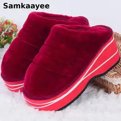 Size 34-39 Women Slippers Winter Female Wedges Home Shoes Mujer Zapatos 7cm Heels Leopard Platform Thick Bottom Indoor Footwear