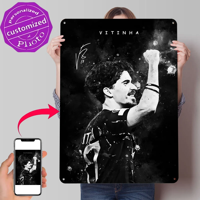 Affiche en métal personnalisée Vitinha Footballeur – Décoration murale rétro vintage pour fans, chambre et maison