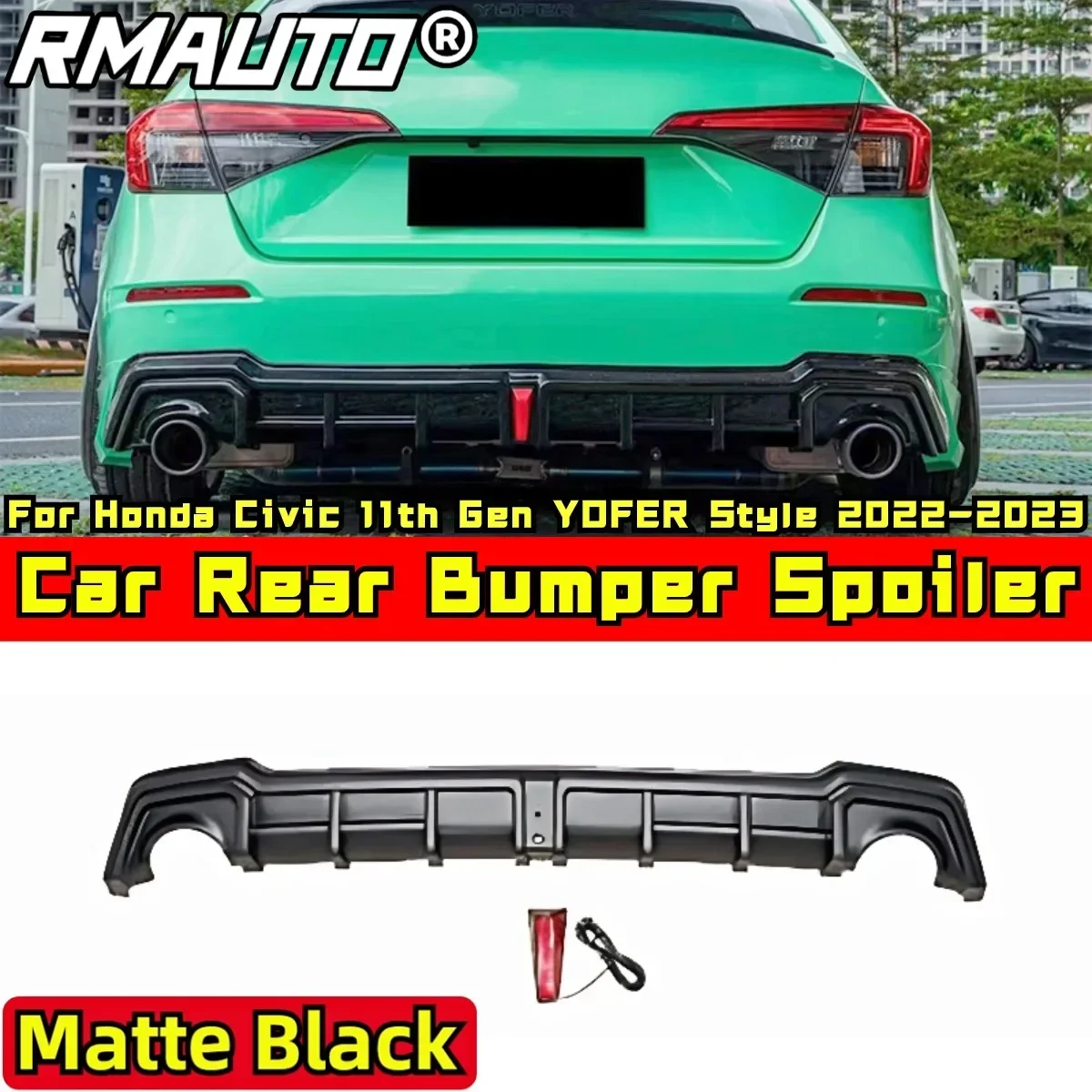 For Honda Civic 11th Gen 2022-2023 Body Kit Rear Bumper Splitter Matte Black YOFER Style Rear Bumper Spoiler Car Accessories