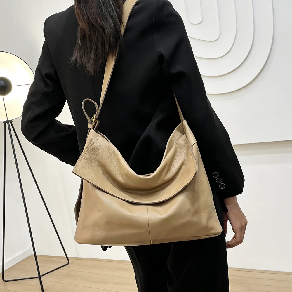 

Genuine Grade Leather Women's Shoulder Crossbody Bags Luxury Designer Brand Soft Cowhide Ladies Large Tote Female Underarm Bag