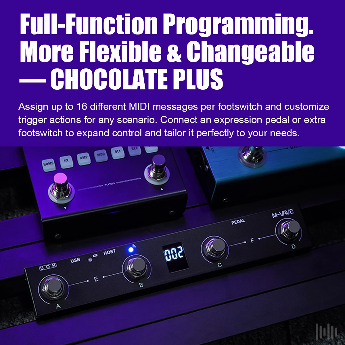 M-VAVE Chocolate Plus Black MIDI Controller – BLE, USB MIDI, Host Interface, 4 Footswitches, 16 Messages per Switch, 280g image 4