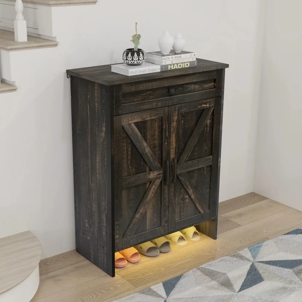 

Shoe Cabinet with Top Drawer&Sensor Light ,Farmhouse Narrow Slim 6-Tier Shoe Storage Cabinet for 16 Pairs