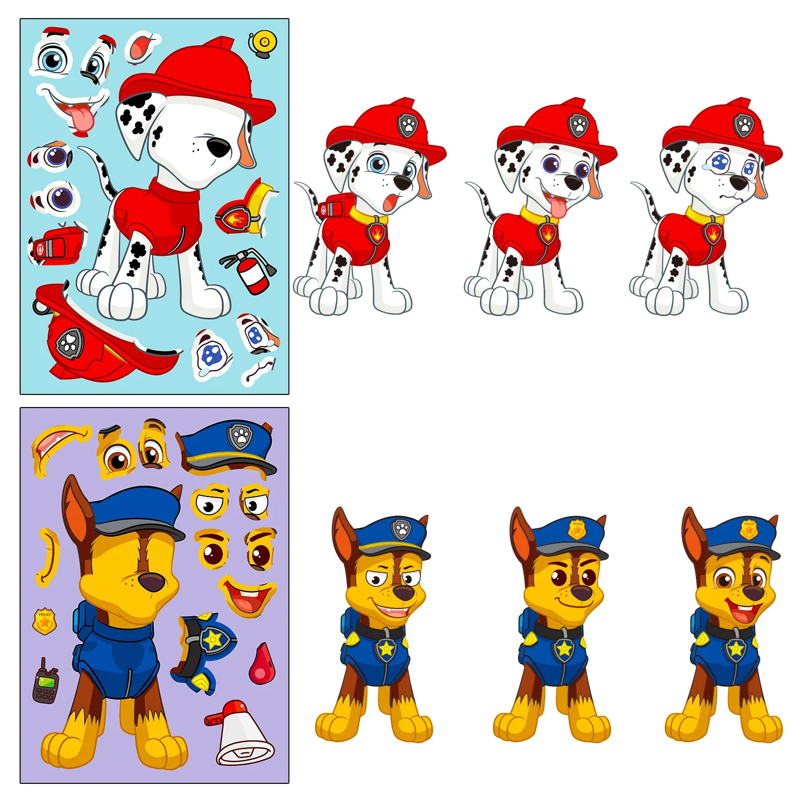 NEW 6 Sheets PAW Patrol Chase Skye Puzzle Stickers Toy Funny Cartoon Make-a-Face Decal Assemble Jigsaw Children Christmas Gift