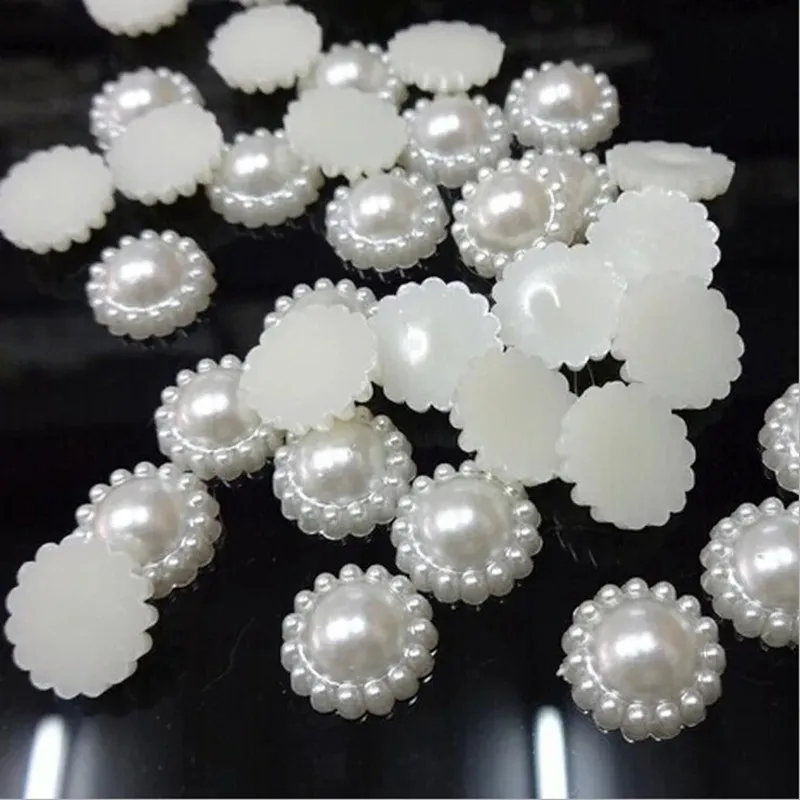 50Pcs Beige ABS Sunflower Imitation Pearl BeadsHalf Sphere for Needlework Wedding Jewelry Decoration ScrapBooking DIY 11mm