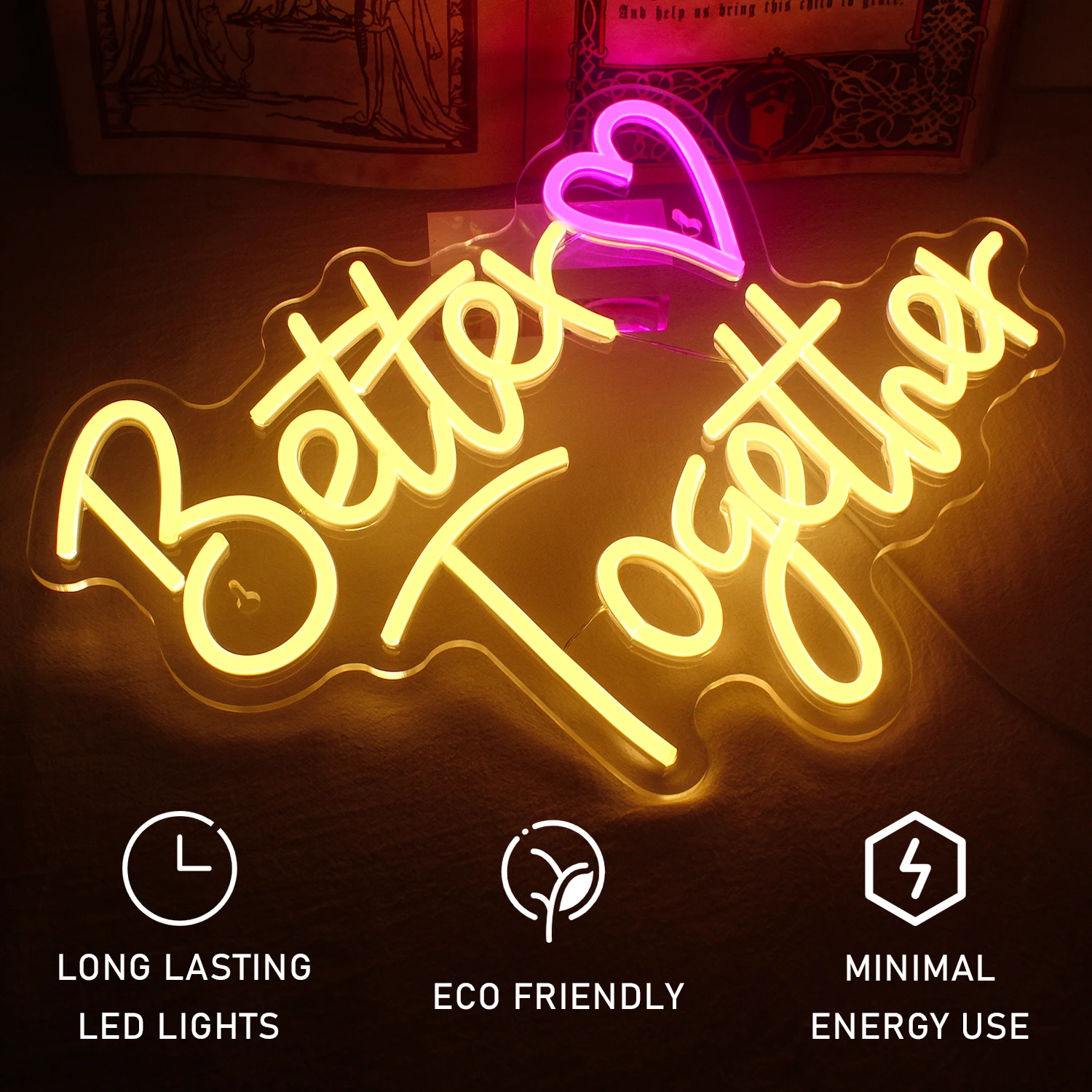 Better Together Neon Sign USB Powered Warm White Led Neon Light for Wedding Engagement Party Anniversary Birthday Gifts Neon