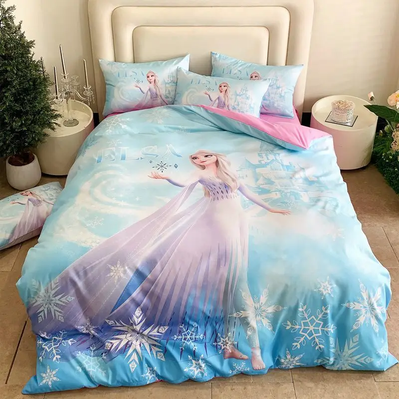 Frozen Sweet Elsa Princess Cute Creative Cartoon Pattern Fashion Personality Comfortable Soft Skin Friendly Bedding Set of Four