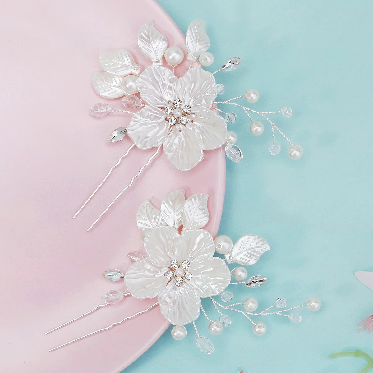 2 Teil/satz Mode Kristall Blume Braut Haarnadeln Trendy Handgemachte Perle Haar Clips Für Frauen Urlaub und Party Schmuck Zubehör – Detail 19