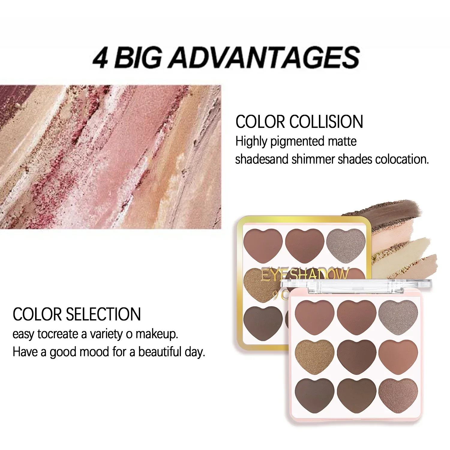 Paleta de sombras Love Nine Colors, brilho perolado fosco, à prova d'água e não é fácil de desbotar, paleta de maquiagem acessível