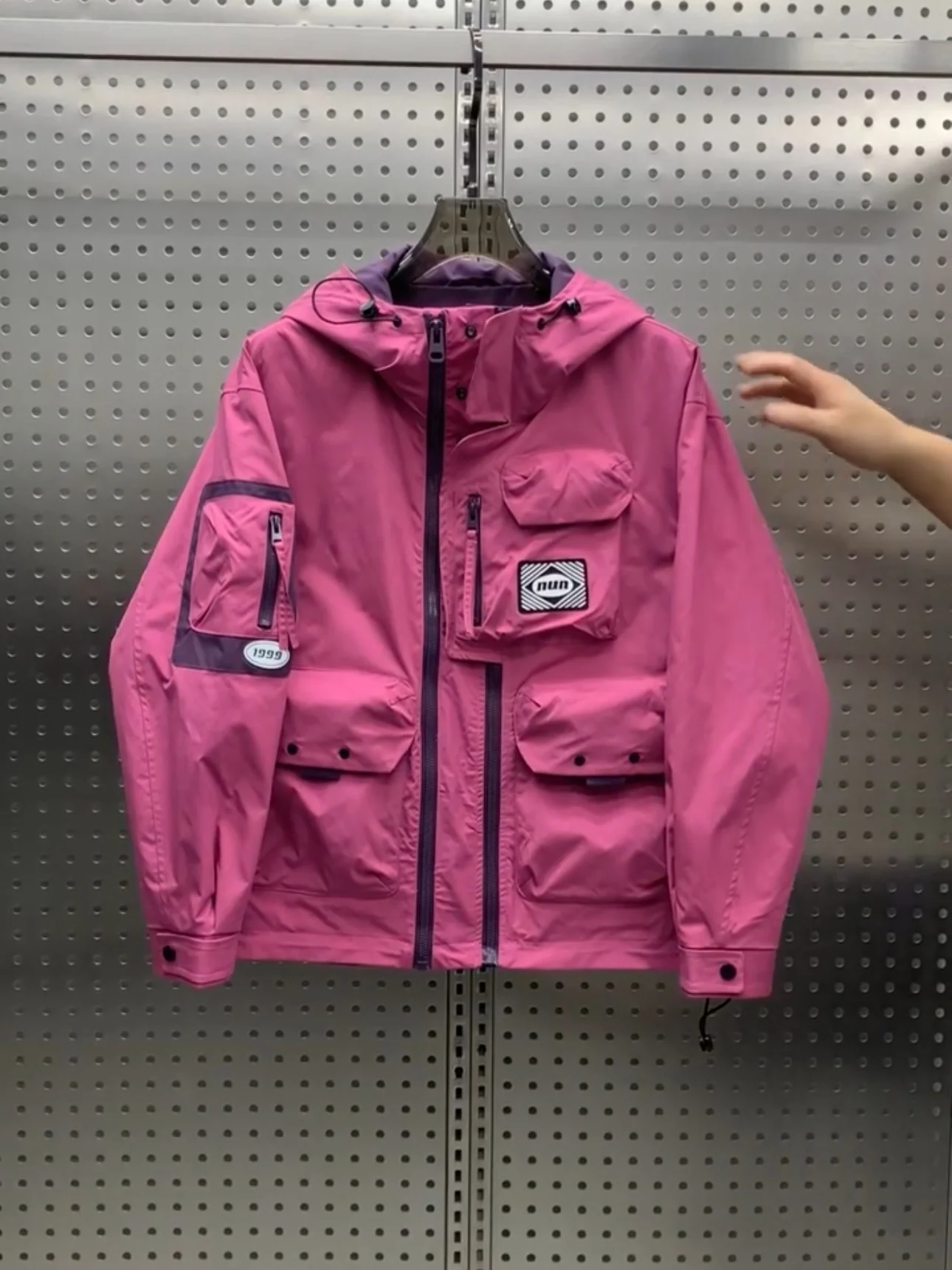 

Loose Fit Trendy Hooded Workwear Jaet Outerwear Double Zipper Multi-ket Versatile Youthful Polyester Long Sve Coat