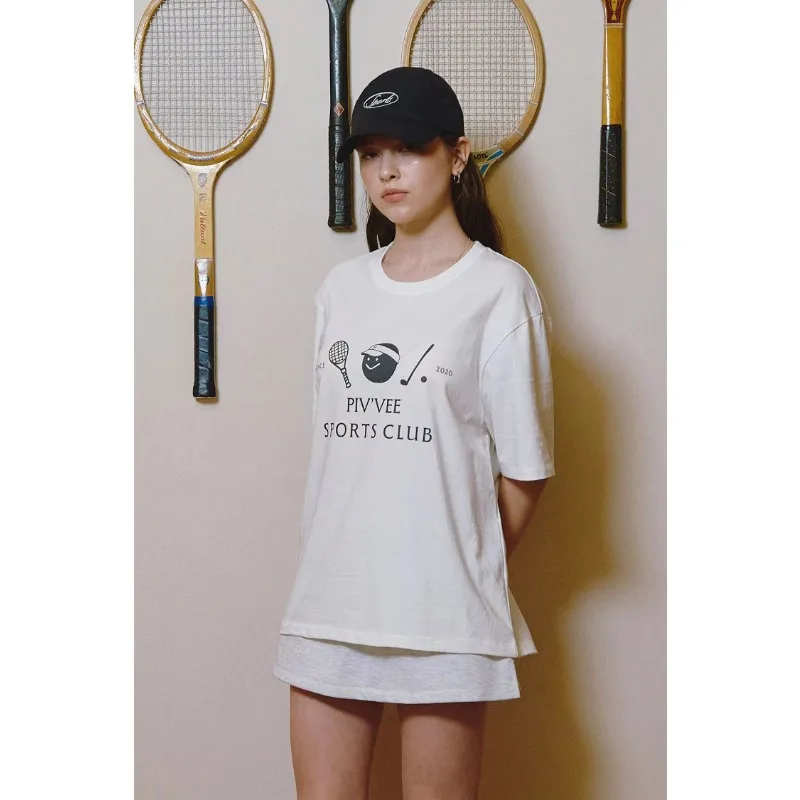 

2025 Южная Корея Одежда для гольфа 25 Весенне-летняя женская свободная футболка с круглым вырезом и короткими рукавами для гольфа Ins Y2k