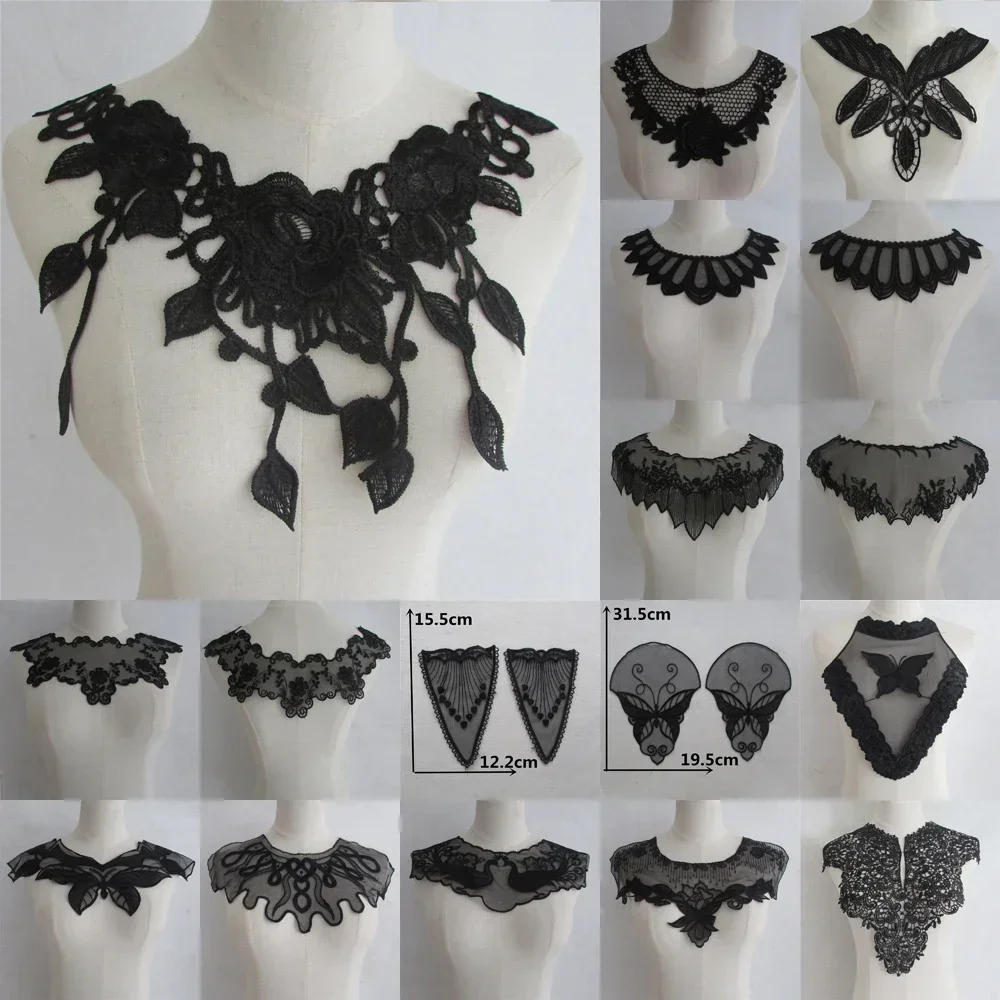 Fashion style Black Organza Embroidery Lace Collar Neckline DIY Sewing Lace Fabric Decoration Ladies Clothes Decal Accessories