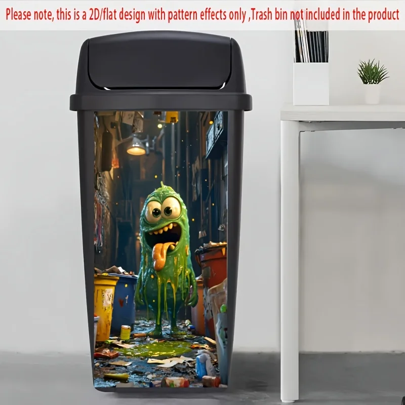 1 Piece Yellow Monster Trash Can Sticker, Funny Creative Trash Bin Decal, Suitable for Trash Cans, Walls and Kitchen Decor