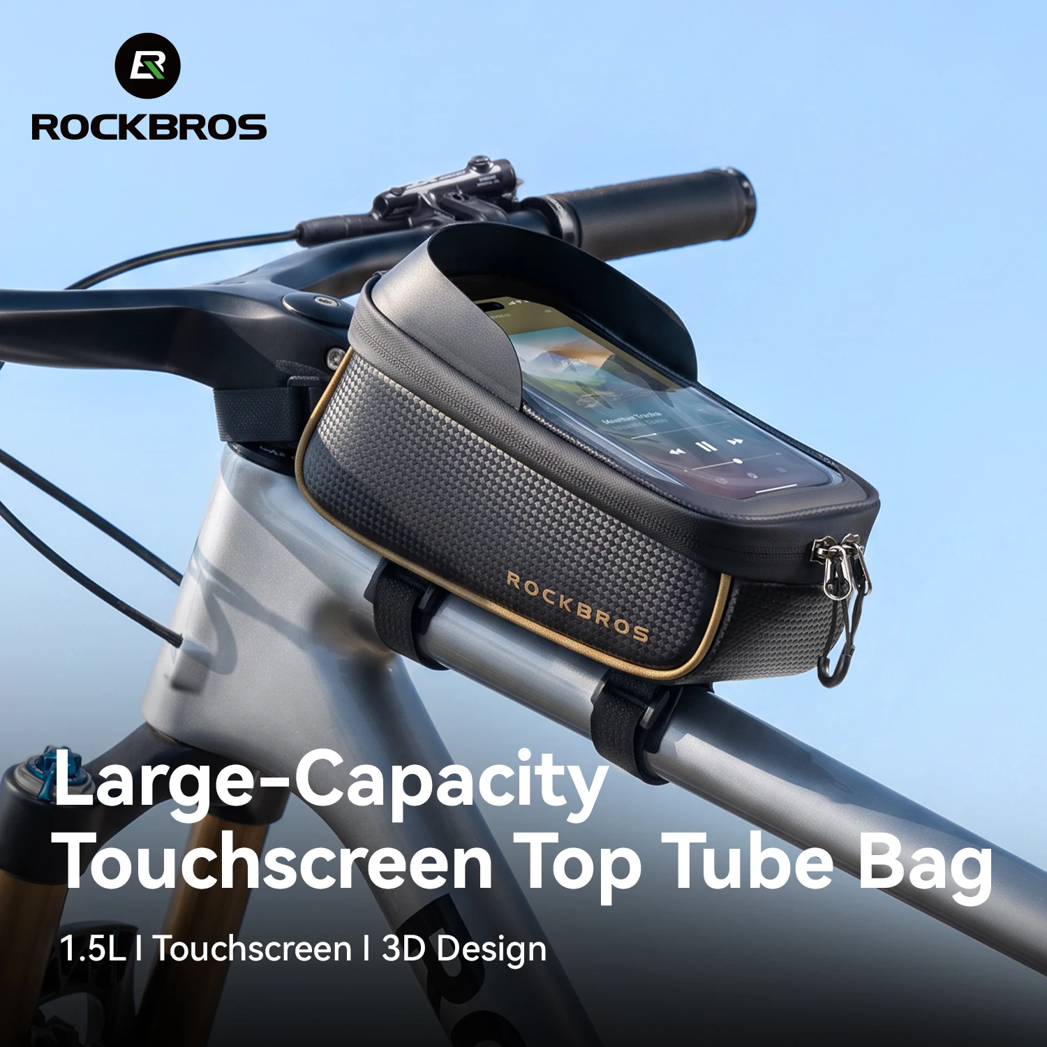 ROCKBROS Bicycle Top Tube Bag PU+EVA Touching Screen Phone Bike Storage Bag Durable MTB Road Cycling Front Frame Bag