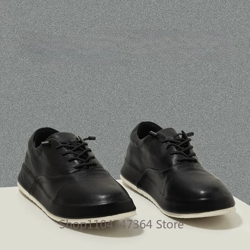 Designer Premium Cowhide Handmade Casual Shoes Men's Oxfords Platform Soft Sole Vintage Lace‑up Daily Walking Shoes Male Youth