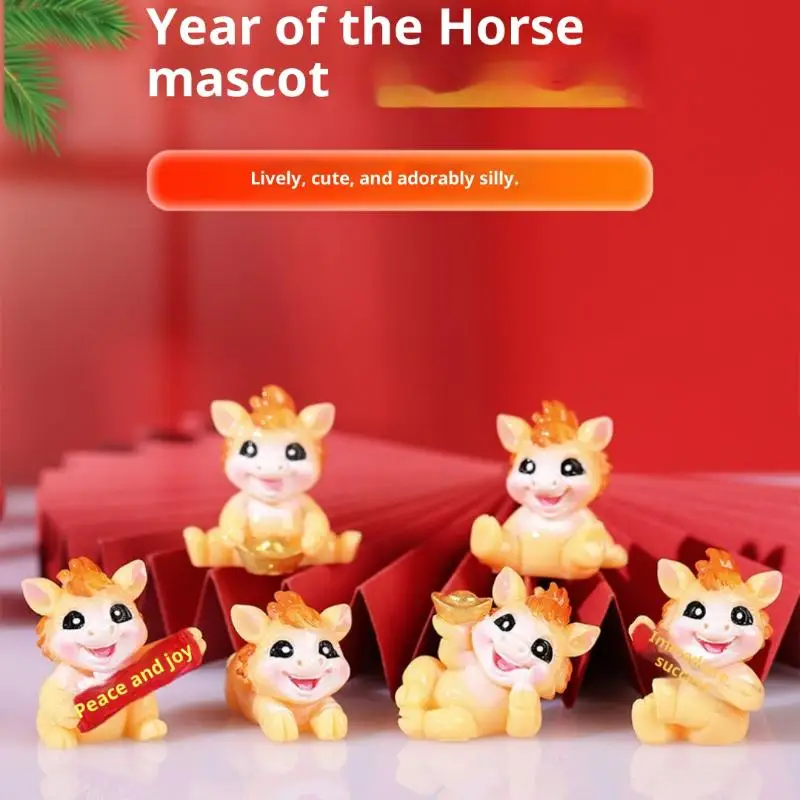 1/2 Buah Ornamen Maskot Kuda Zodiak Resin Mirip Asli Tahun Kuda 2026 Figur Dekoratif Miniatur Kuda Cina