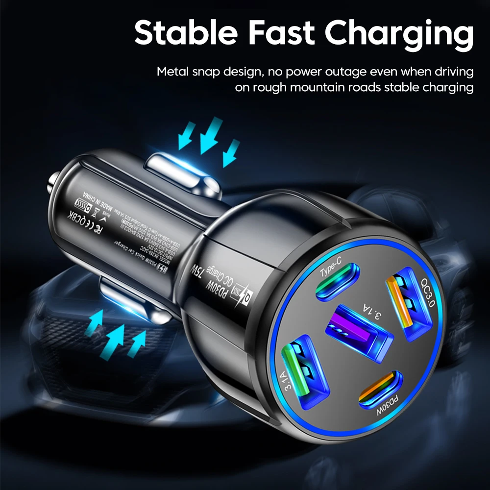 OLAF 5 Port 75W USB Car Chargers Type C Car Charger Fast Charging PD QC3.0 Phone Charger in Car For iPhone Xiaomi Huawei Samsung image 3