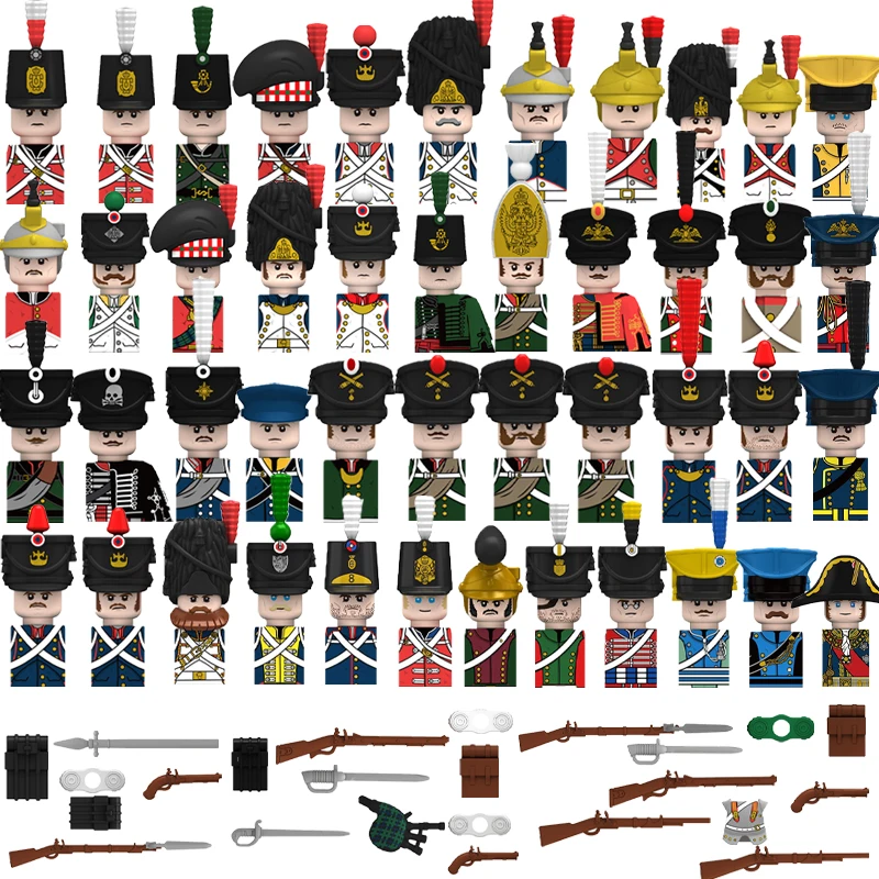 Napoleonic Wars Military Soldiers Building Blocks Medieval Army Figures Russian Ukraine Knights Infantry Weapon Bricks Kids Toys