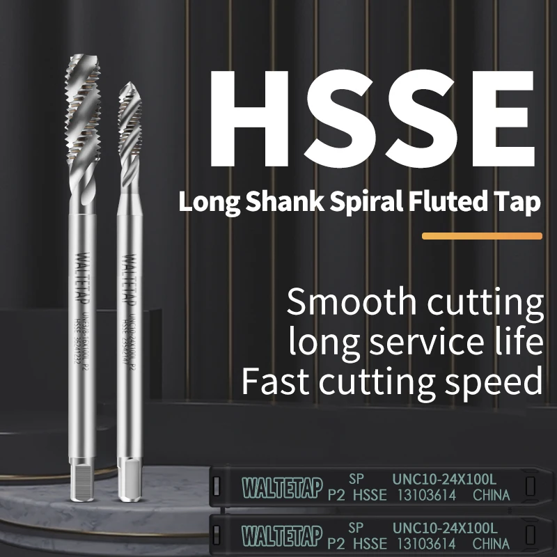 HSSE-M35 Long Shank 100MM Spiral Fluted Tap UNC 2-56 4-40 5-40 6-32 8-32 10-24 1/4-20 5/16-18 3/8-16 Machine Screw Thread Taps