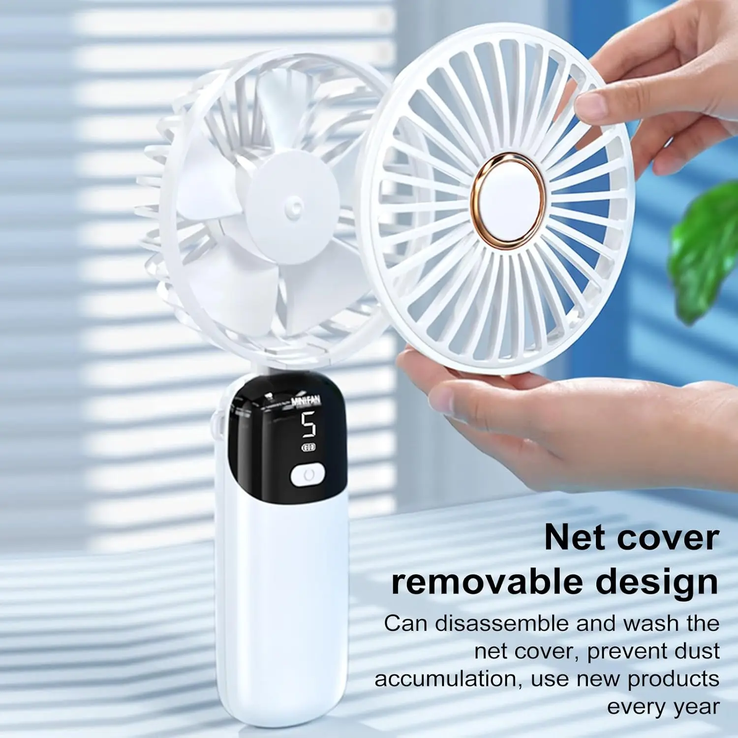 Портативный ручной вентилятор с цифровым дисплеем, 5 скоростей, перезаряжаемый, 180 градусов, регулируемый, складной, охлаждающий кондиционер