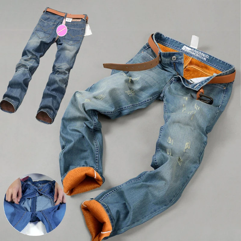 Winter Velvet Open Crotch Sex Pants Men's Jeans Warm Outdoor Cargo Trousers Men Large Size Overalls Casual Trousers Streetwear