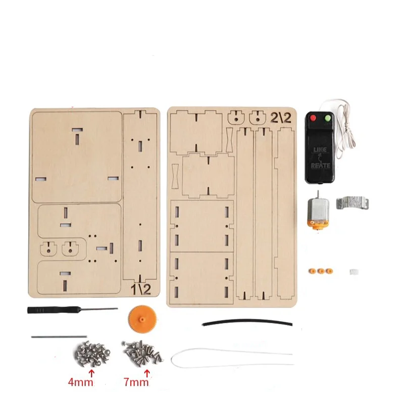 Handmade DIY Electric Remote Control Lift Elevator Wooden Model Kit Kids Education Toy Science School Projects Experiment Test
