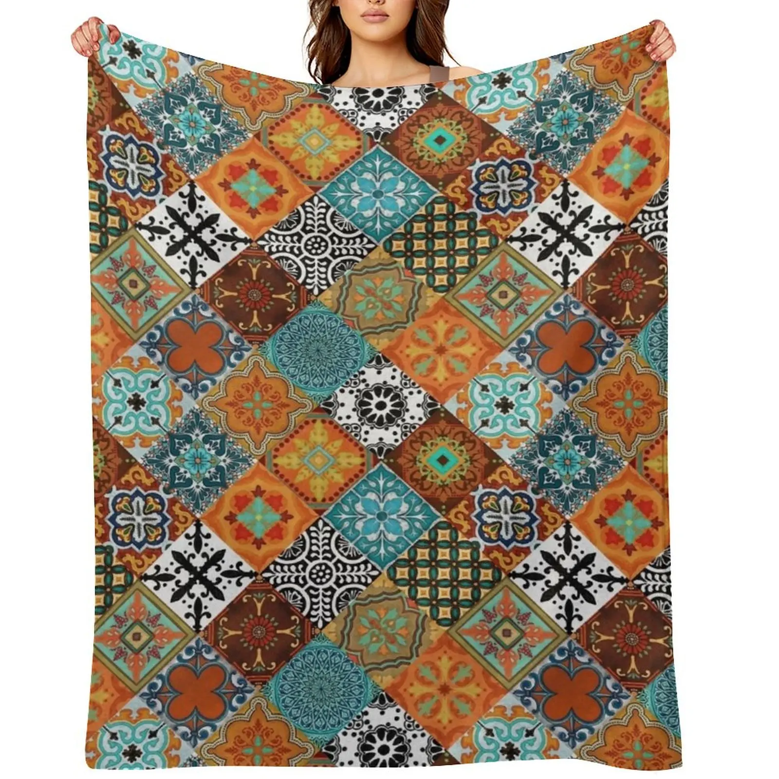

Talavera Tiles rust orange aqua turquoise blue black white Throw Blanket Cute Blankets For Sofas heavy to sleep Kid'S Blankets